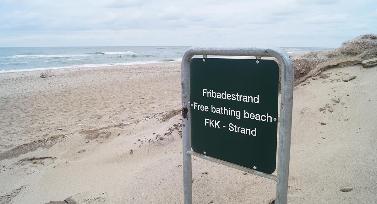 FKK-skilt, naturister, Græm Strand, nøgenbadning, badning 