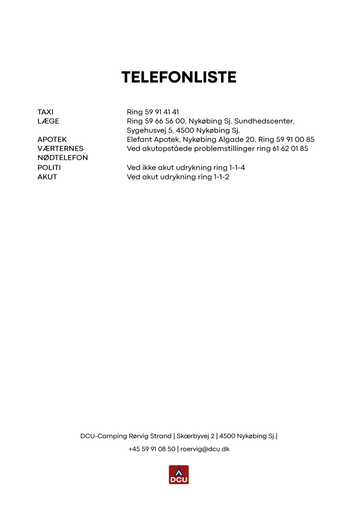 DCU-Camping Rørvig Strand Telefonliste